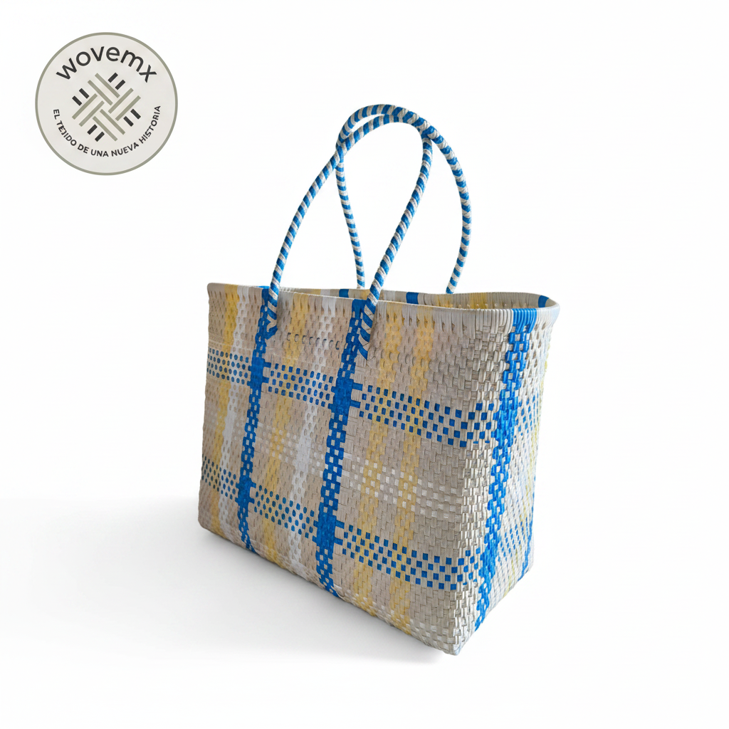 Tote Especial Linea Clasica Tradicional WOVEMX — Bolsa Artesanal Tejida con Plastico Reciclado