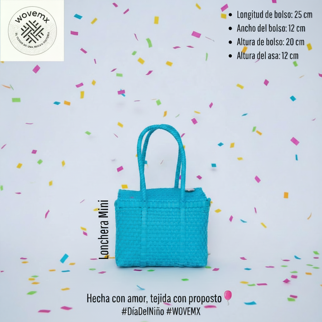 Lonchera Mini - Azul Cielo con logo WOVEMX