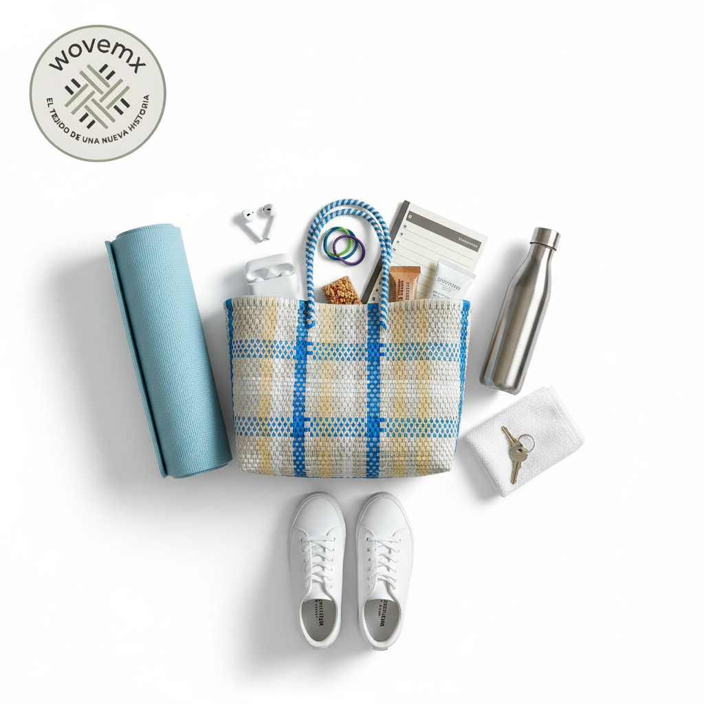 Tote Especial Linea Clasica Tradicional WOVEMX — Bolsa Artesanal Tejida con Plastico Reciclado